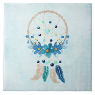 Azulejo De Cerâmica Blue Dreamcatcher Na moda Boho Design