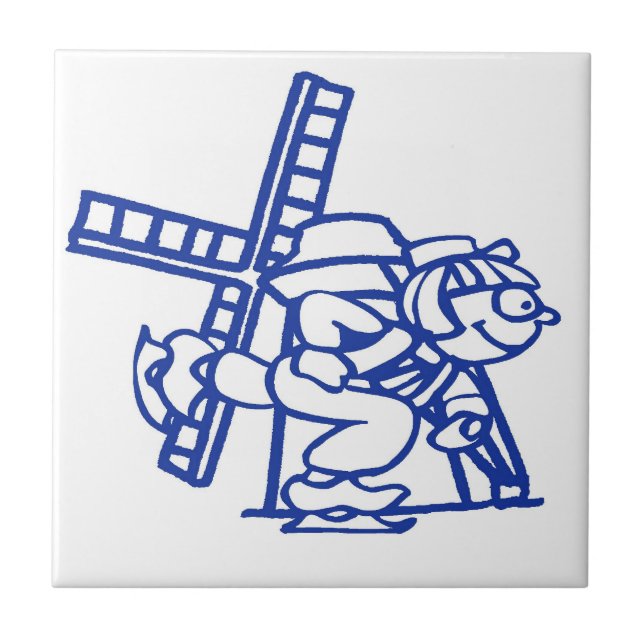 Azulejo De Cerâmica Blue Dutch Boy Windmill (Frente)