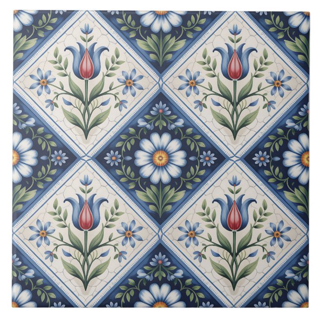 Azulejo De Cerâmica Blue Dutch Delft Pattern  (Frente)