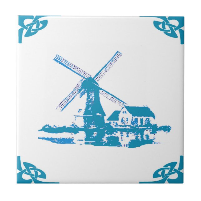 Azulejo De Cerâmica Blue Dutch Windmill Delft Look (Frente)