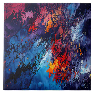 Azulejo De Cerâmica Blue Ember Blue Red Contemporâneo Abstrato Art