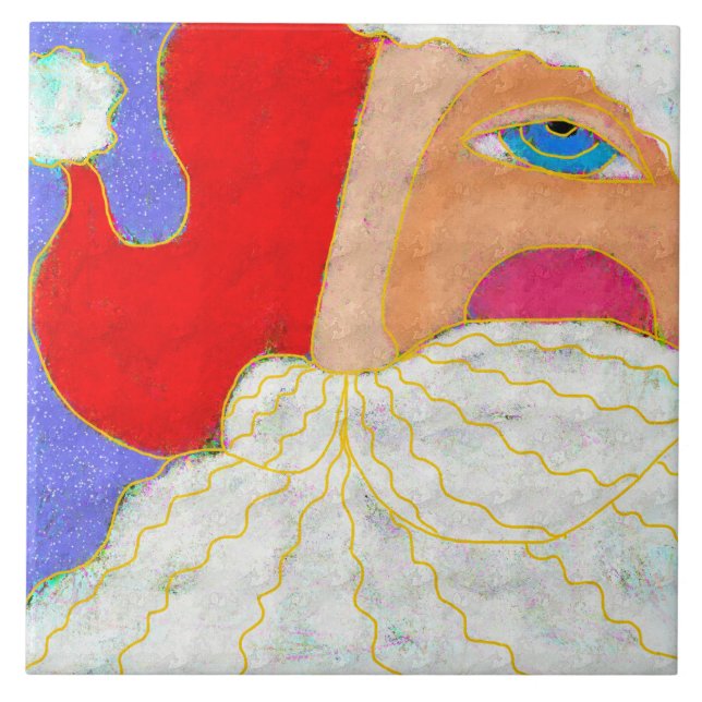 Azulejo De Cerâmica Blue Eyed Santa Claus Abstrato Art (Frente)