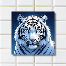 Azulejo De Cerâmica Blue eyed White Tiger Ai Art