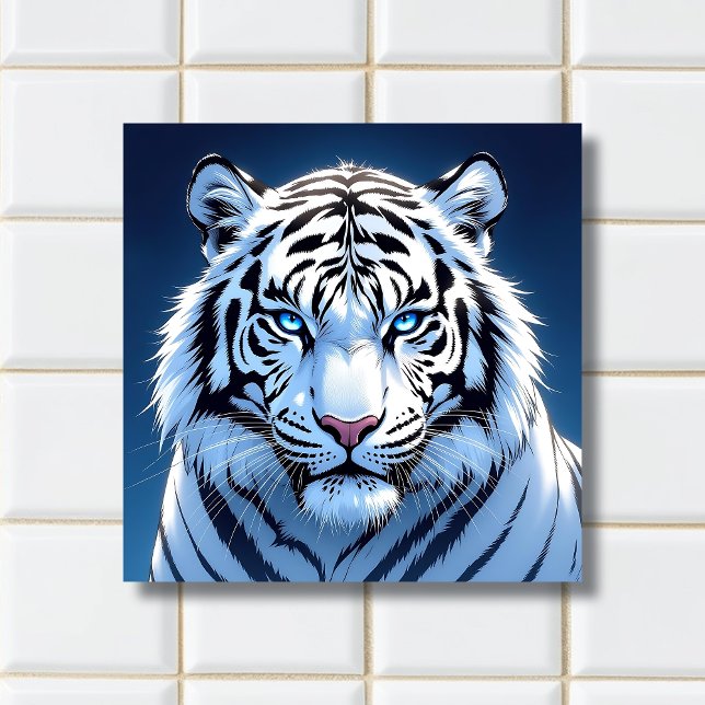 Azulejo De Cerâmica Blue eyed White Tiger Ai Art (Criador carregado)
