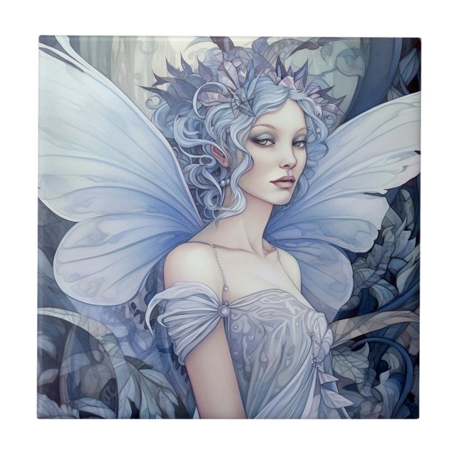 Azulejo De Cerâmica Blue Fairy Fantasy Art (Frente)