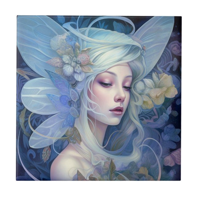 Azulejo De Cerâmica Blue Fairy Fantasy Art (Frente)