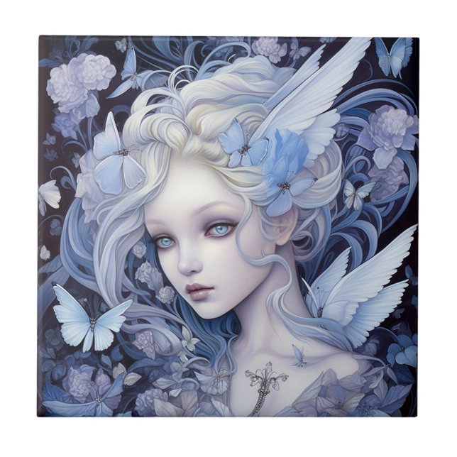 Azulejo De Cerâmica Blue Fairy Fantasy Art (Frente)