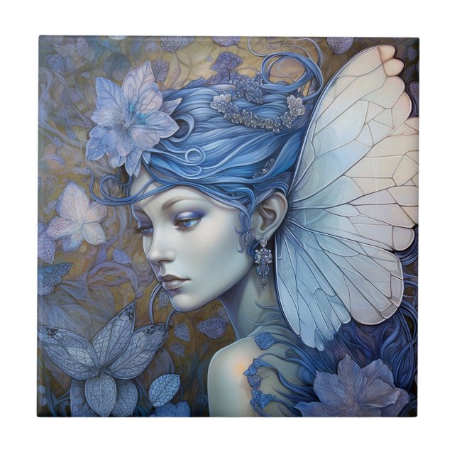 Azulejo De Cerâmica Blue Fairy Fantasy Art (Frente)