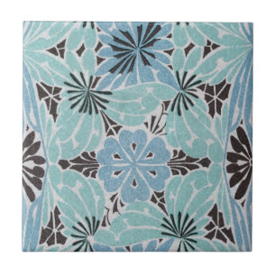 Azulejo De Cerâmica Blue floral art nouveau design