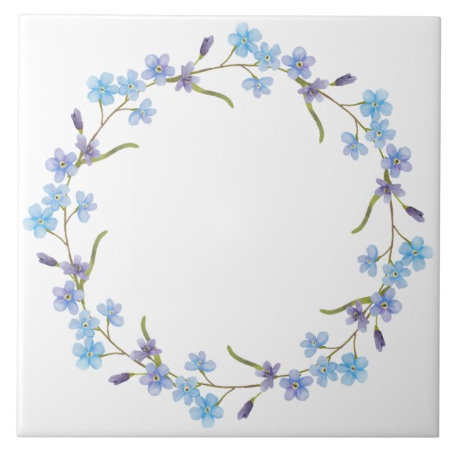Azulejo De Cerâmica Blue Floral Wreath (Frente)