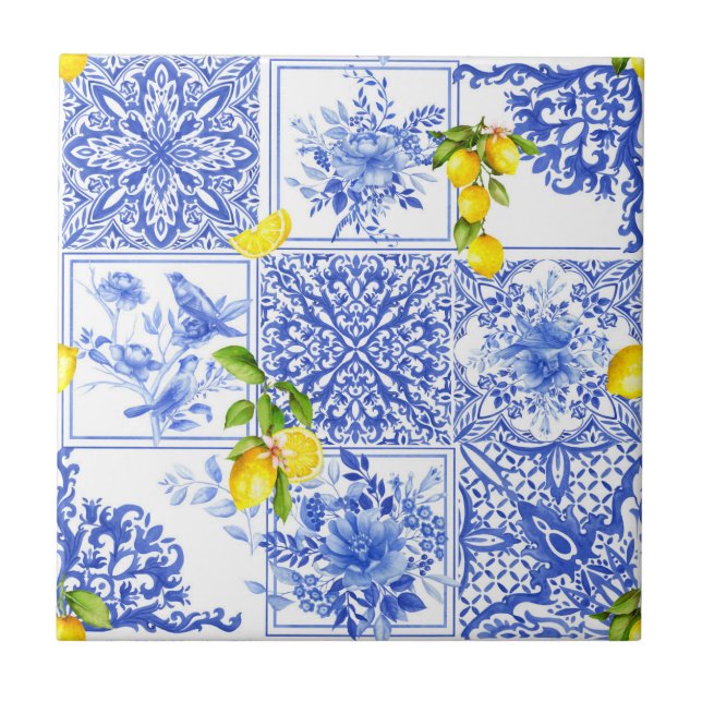 Azulejo De Cerâmica Blue flowers,blue china,porcelain,birds    (Frente)