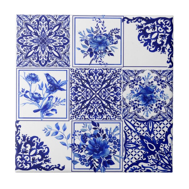 Azulejo De Cerâmica Blue flowers,blue china,porcelain,birds     (Frente)
