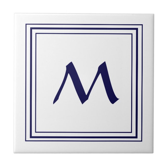 Azulejo De Cerâmica Blue Frame Monograma - Letra M Minimalística (Frente)