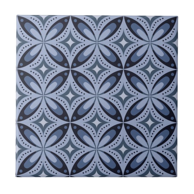 Azulejo De Cerâmica Blue Geometric Pattern Retro Style (Frente)