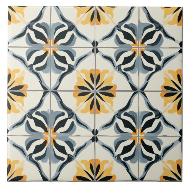 Azulejo De Cerâmica Blue, Gold and Off White Ceramic Tile (Frente)