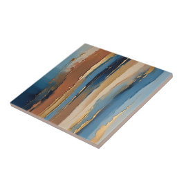 Azulejo De Cerâmica Blue gold beige and bronze textured stripes