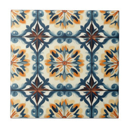 Azulejo De Cerâmica Blue Gold Orange and Brown Pattern Ceramic Tile