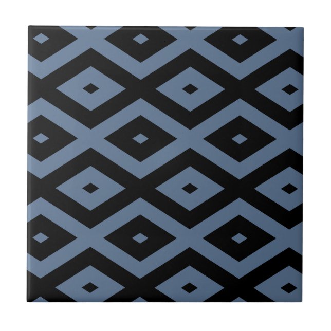 Azulejo De Cerâmica Blue grey and black diamond pattern (Frente)