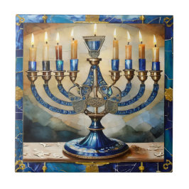Azulejo De Cerâmica Blue Hanukkah Menorah