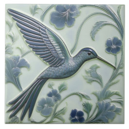 Azulejo De Cerâmica Blue & hort alivio Art Nouveau Hummingbird R