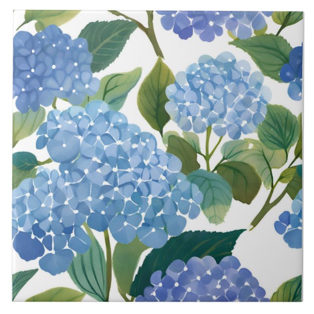 Azulejo De Cerâmica Blue Hydrangeas | Linda Floral Bush (Frente)