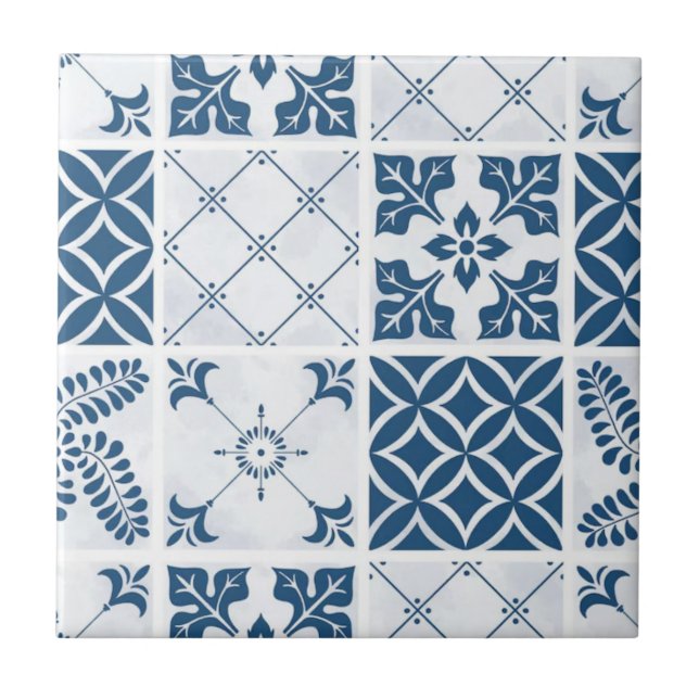Azulejo De Cerâmica Blue Mediterranean Talavera Pattern  (Frente)