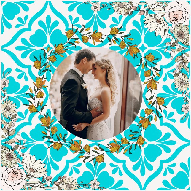 Azulejo De Cerâmica Blue Mediterranean Tile Pattern Wedding Photo Cera (Criador carregado)