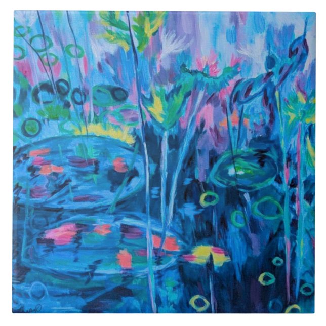 Azulejo De Cerâmica Blue Nature Floral Abstrato (Frente)