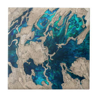 Azulejo De Cerâmica Blue Sapphire and Cement Mixed Media abstrato