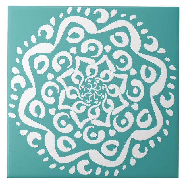 Azulejo De Cerâmica Blue Spruce Mandala (Frente)