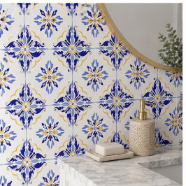 Azulejo De Cerâmica Blue Star Elegant Floral Mosaic Mediterranean