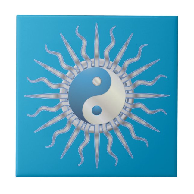 Azulejo De Cerâmica Blue Starburst Yin Yang (Frente)