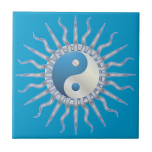 Azulejo De Cerâmica Blue Starburst Yin Yang