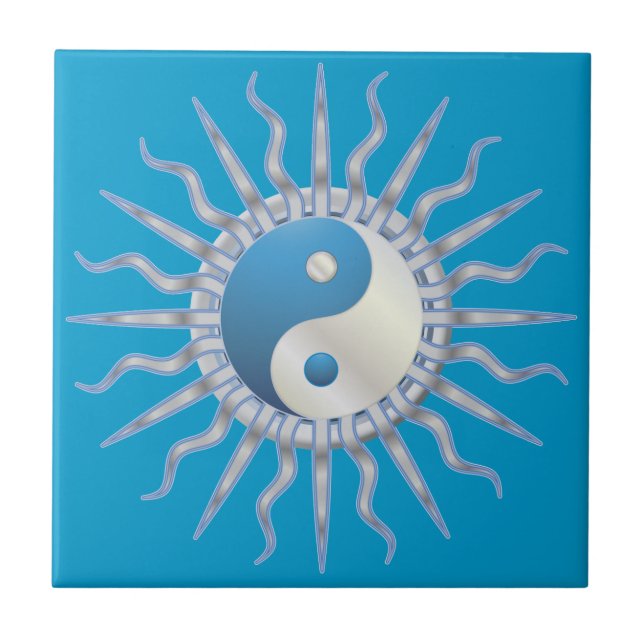Azulejo De Cerâmica Blue Starburst Yin Yang (Frente)