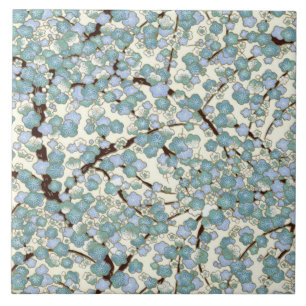 Azulejo De Cerâmica Blue Teal Sakura Fine Vintage Japonês Floral
