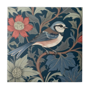 Azulejo De Cerâmica Blue Tit William Morris Estilo virado para o lado 