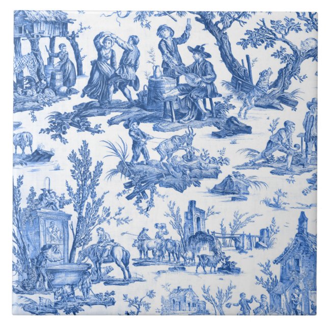 Azulejo De Cerâmica Blue Toile de Jouy (Frente)
