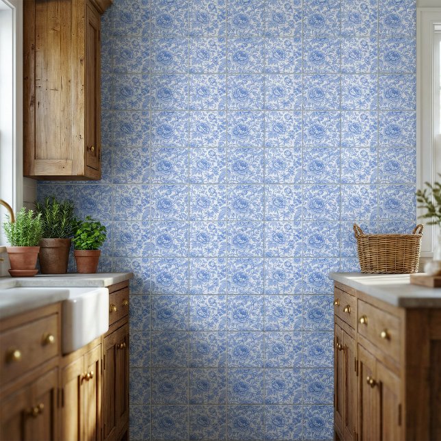 Azulejo De Cerâmica Blue Toile Floral Pattern Classic Botanical (Criador carregado)