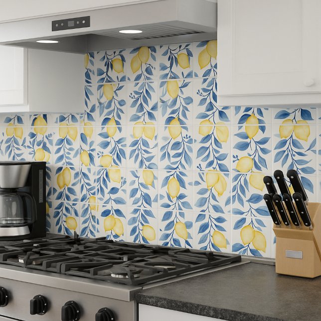 Azulejo De Cerâmica Blue Watercolor Lemon (Criador carregado)