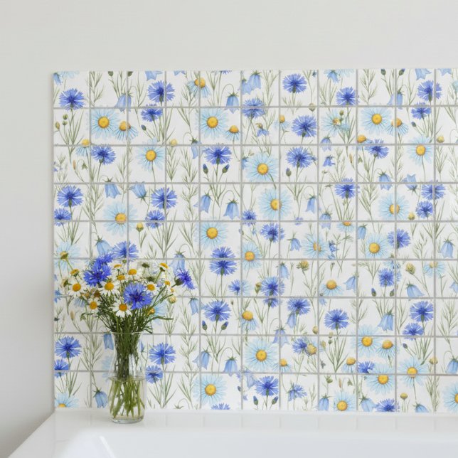 Azulejo De Cerâmica Blue Watercolor Wildflower (Criador carregado)