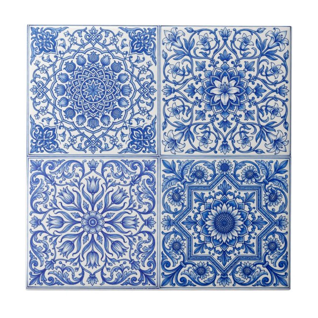 Azulejo De Cerâmica Blue White Mediterranean Tile Botanical Pattern (Frente)