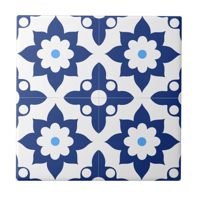 Azulejo De Cerâmica  Blue &White Modern ِStylish Abstract Geometric (Frente)