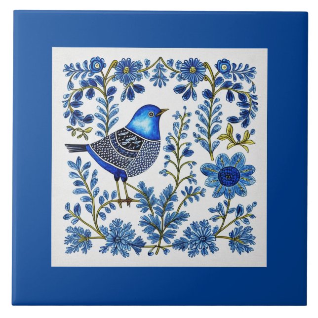 Azulejo De Cerâmica Blue & White Scandi inspirou arte popular (Frente)