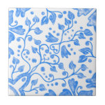 Azulejo De Cerâmica Blue White Vintage Original Unix Watercolor<br><div class="desc">Linda coloração d'água original de alta qualidade,  padrão botânico vintage,  azul de azulejo cerâmico,  em fundo branco. Perfeito para um novo estilo de design interior.</div>