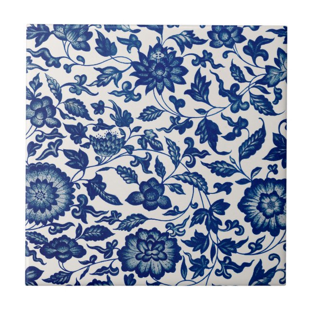Azulejo De Cerâmica Blue White Wildflower French Country Chinoiserie  (Frente)