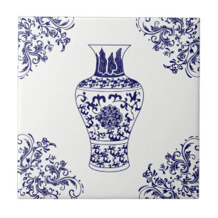 Azulejo De Cerâmica Blue Willow Chinoiserie White e Blue Ginger Jar