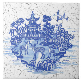 Azulejo De Cerâmica Blue Willow Deer Herd Antique Pagoda Phoenix