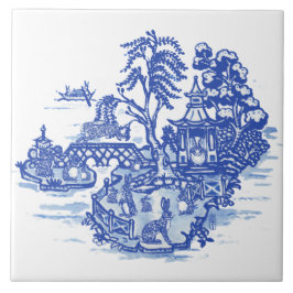 Azulejo De Cerâmica Blue Willow Rabbit Island Antiquado Fantasy Art