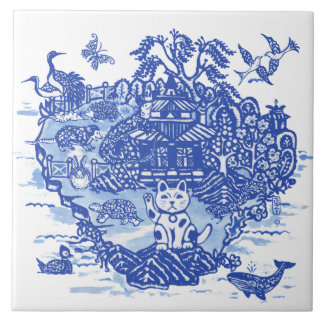 Azulejo De Cerâmica Blue Willow Unusual Animal Iguana Hedgehog 