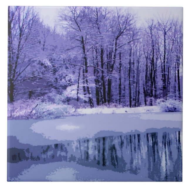 Azulejo De Cerâmica Blue Winter Pond (Frente)